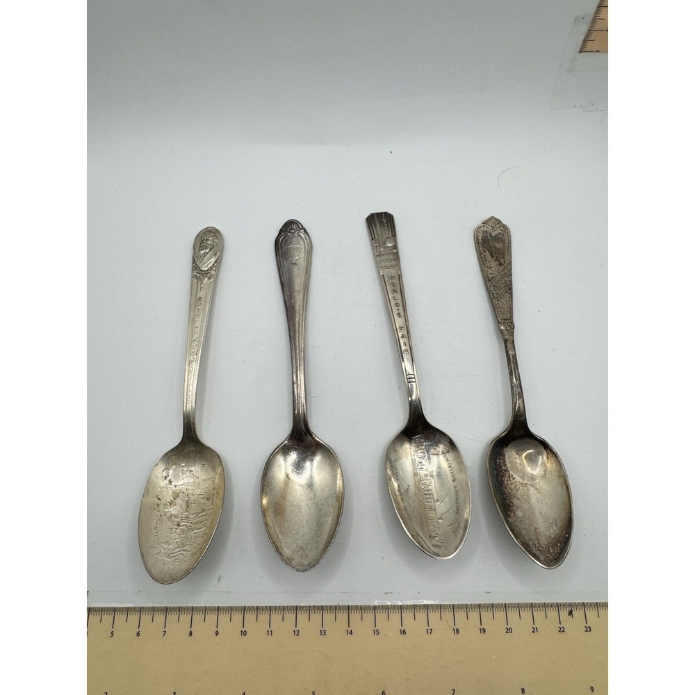Vintage Souvenir Spoon Lot 4pc Thomas Edison 1939 NY Worlds Fair Wm Rogers Reed